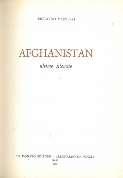 Afghanistan. Ultimo silenzio - Riccardo Varvelli - copertina
