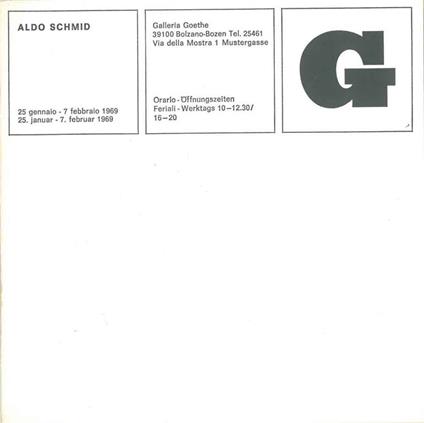 Aldo Schmid alla Galleria Goethe di Bolzano. 1969 - Bruno Passamani - copertina