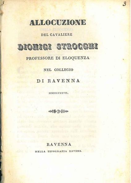 Allocuzione del cavaliere Dionigi Strocchi professore di eloquenza nel collegio di Ravenna - Dionigi Strocchi - copertina