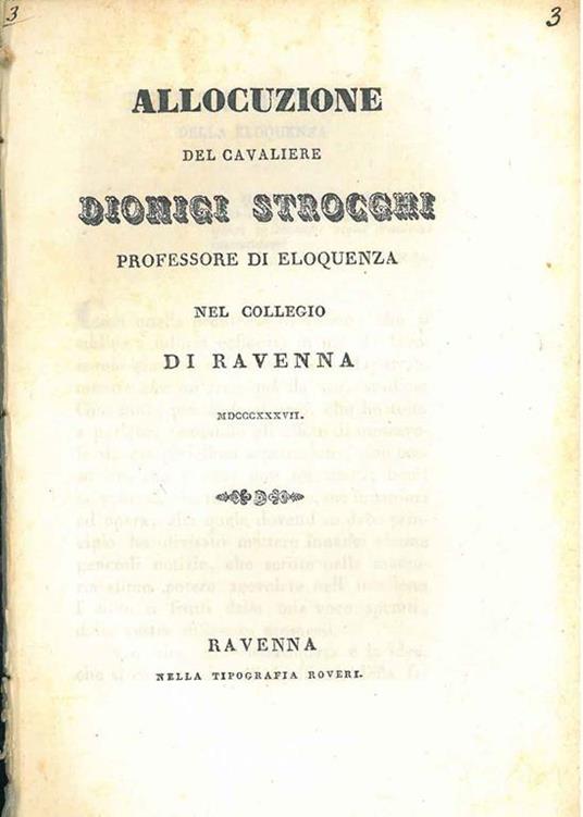 Allocuzione del cavaliere Dionigi Strocchi professore di eloquenza nel collegio di Ravenna - Dionigi Strocchi - copertina