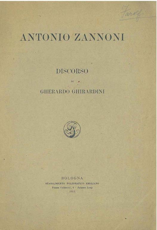 Antonio Zannoni. Copia autografata - Gherardo Ghirardini - copertina
