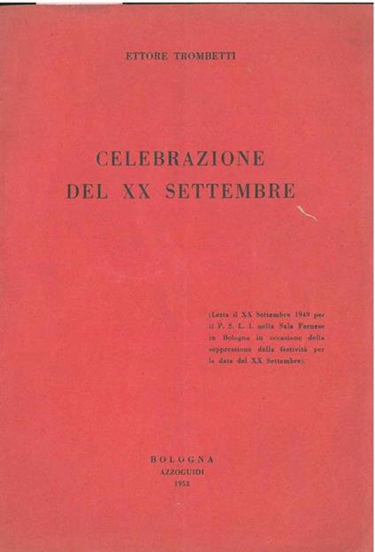Celebrazione del XX settembre - Ettore Trombetti - copertina