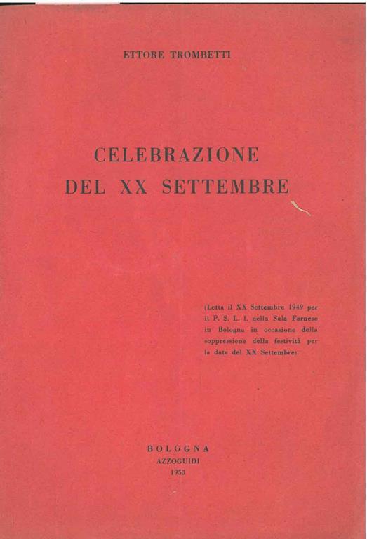 Celebrazione del XX settembre - Ettore Trombetti - copertina