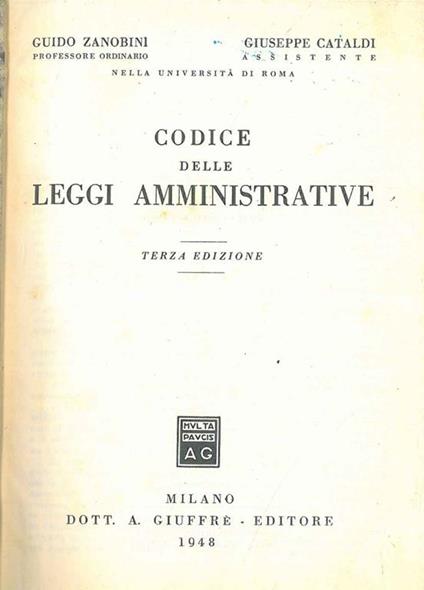 Codice delle leggi amministrative - Guido Zanobini - copertina