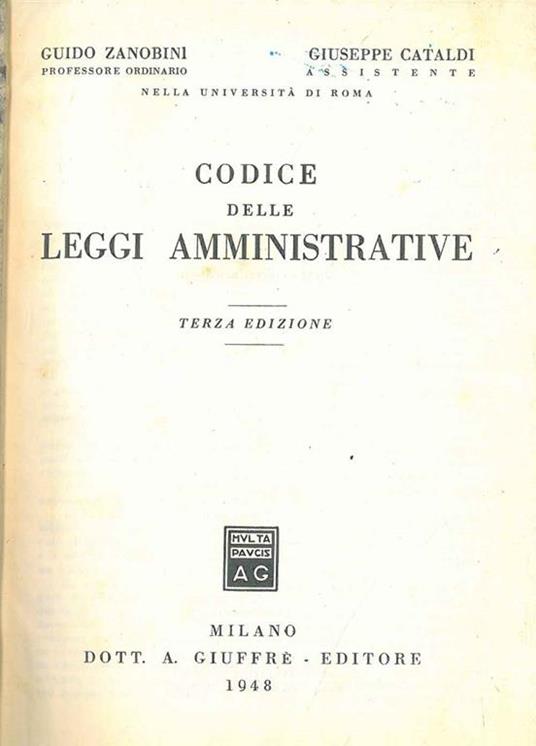 Codice delle leggi amministrative - Guido Zanobini - copertina