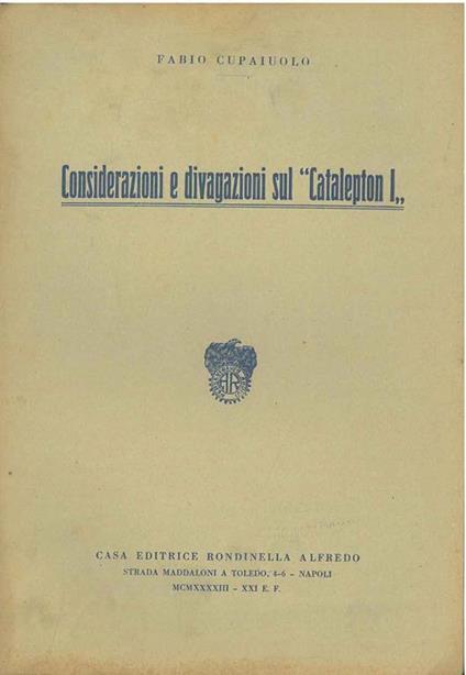 Considerazioni e divagazioni sul "Catalepton I" - Fabio Cupaiolo - copertina
