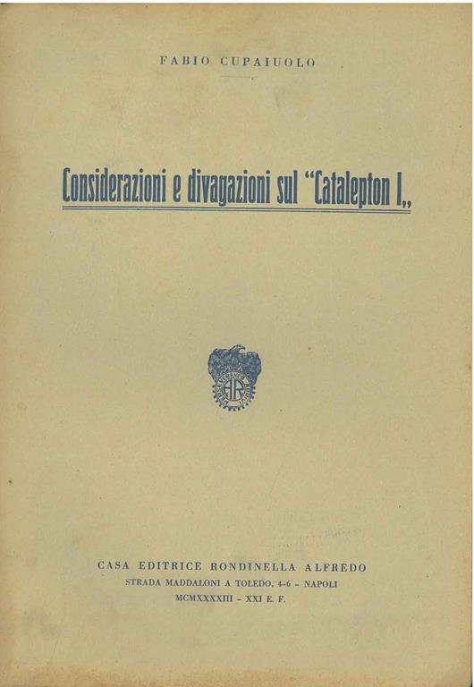 Considerazioni e divagazioni sul "Catalepton I" - Fabio Cupaiolo - copertina