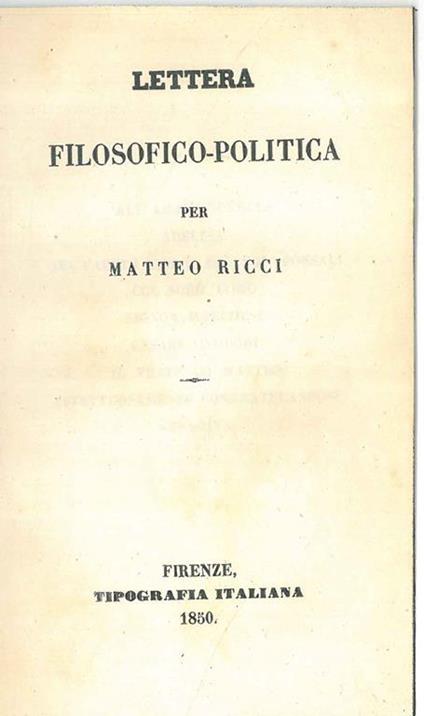 Lettera filosofico-politica - Matteo Ricci - copertina