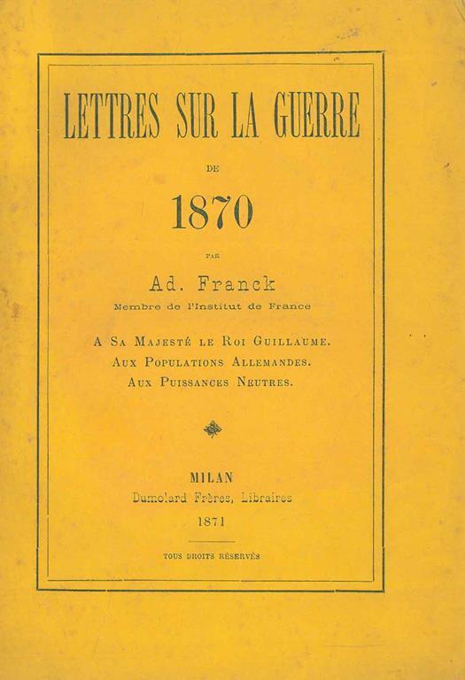 Lettres sur la guerre de 1870 - Adolphe Franck - copertina