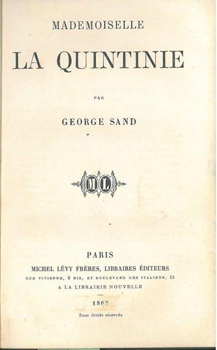 Mademoiselle la Quintinie - George Sand - copertina