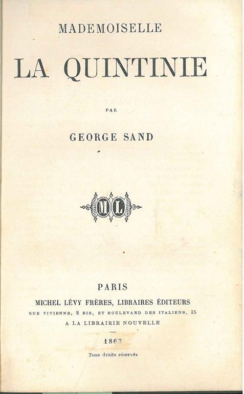 Mademoiselle la Quintinie - George Sand - copertina