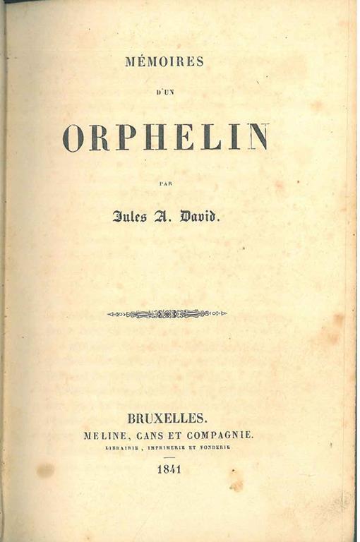 Mémoires d'un orphelin - Jay David - copertina