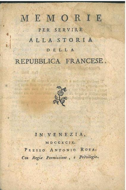 Memorie per servire alla storia della Repubblica Francese - copertina