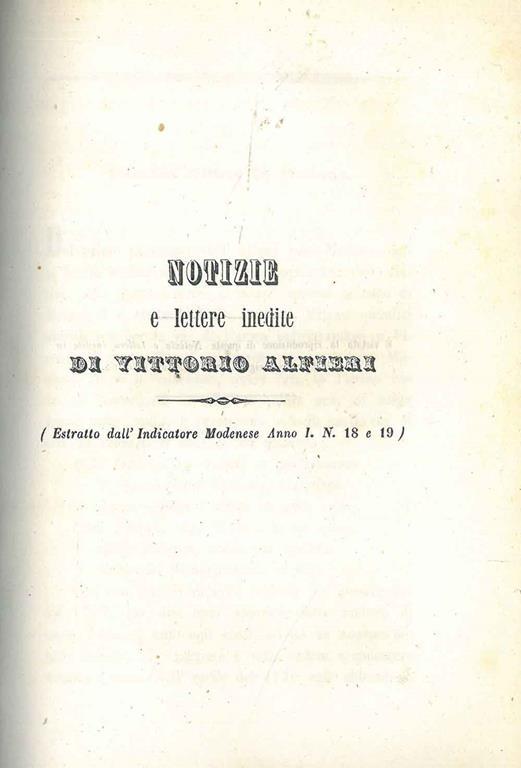Notizie e lettere inedite di Vittorio Alfieri a cura di Giuseppe Campori (cfr. Iccu) - Vittorio Alfieri - copertina