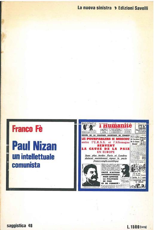 Paul Nizan un intellettuale comunista - Franco Fé - copertina