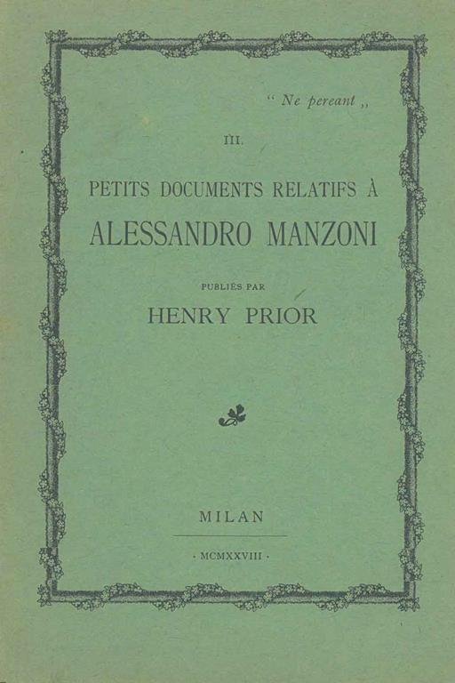 Petits documents relatifs à Alessandro Manzoni - Henry Prior - copertina