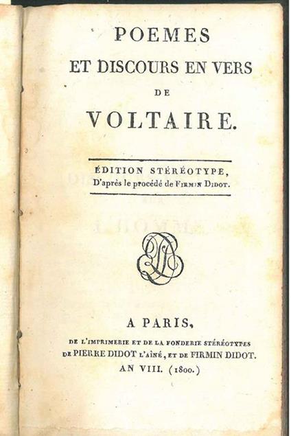 Poemes et discours en vers de Voltaire. Edition stéréotype - Voltaire - copertina