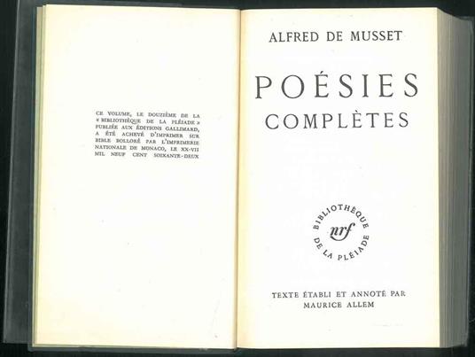 Poésies complètes - Alfred de Musset - copertina