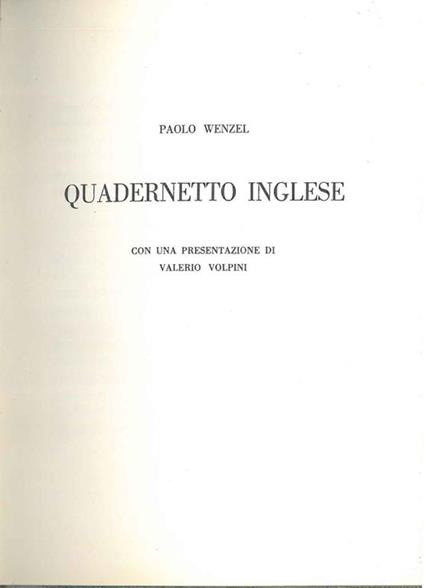 Quadernetto inglese Presentazione di V. Volpini - Paolo Wenzel - copertina