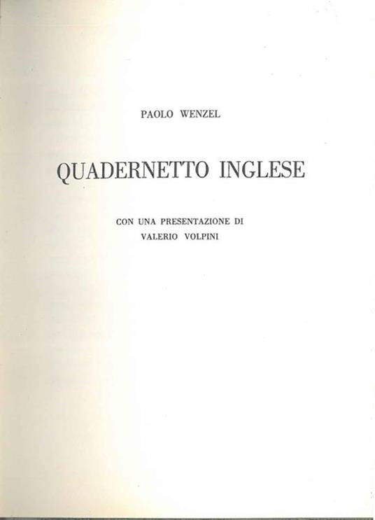Quadernetto inglese Presentazione di V. Volpini - Paolo Wenzel - copertina
