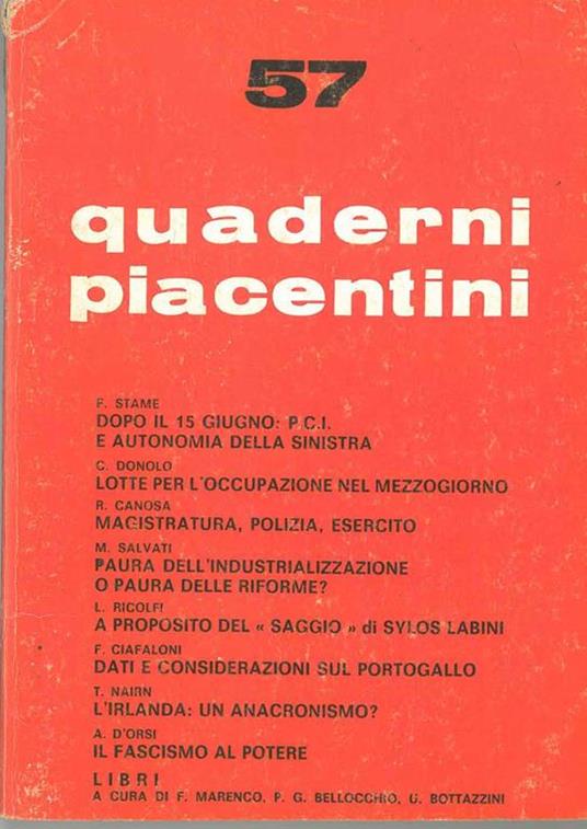 Quaderni piacentini. Anno xiv, n. 57, aprile 1975 - copertina