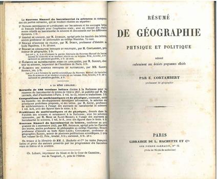 Résumé de Gèographie physique et politique - E. Cortambert - copertina