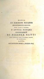 Sopra un iscrizione ficulense recentemente scavata colla quale s'illustra l'antica ficulea