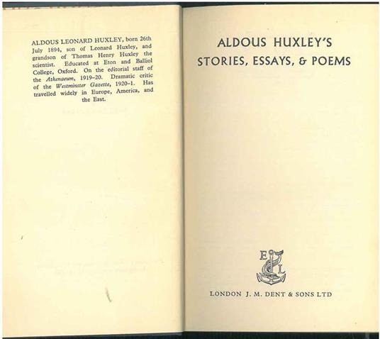 Stories, essays, poems - Aldous Huxley - copertina