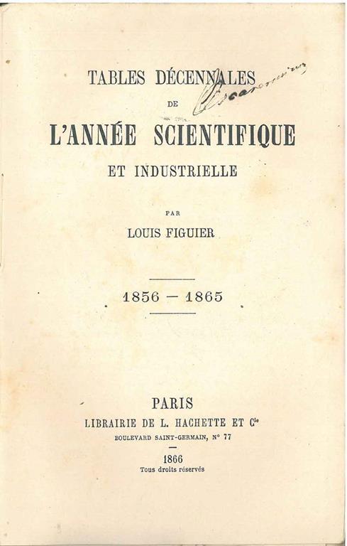 Tables décennales de l'année scientifique et industrielle. 1856-1865 - Louis Figuier - copertina