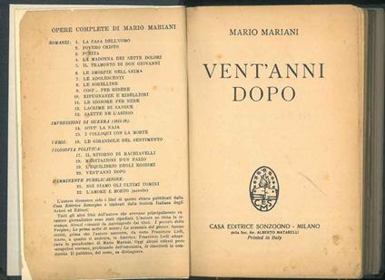 Vent'anni dopo - Mario Mariani - copertina