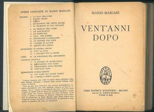Vent'anni dopo - Mario Mariani - copertina