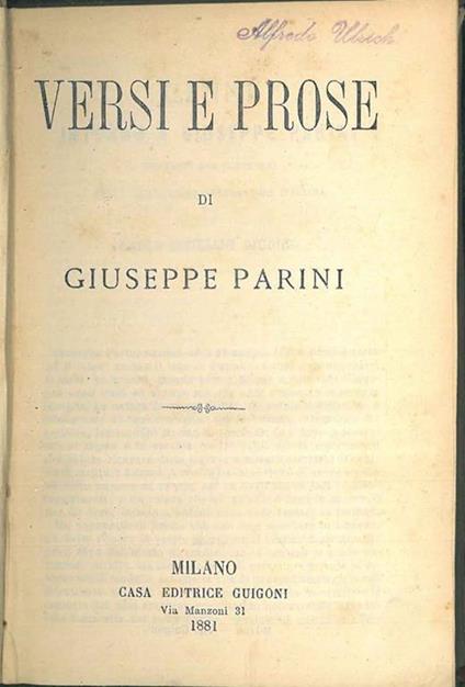 Versi e prose di Giuseppe Parini - Giuseppe Parini - copertina