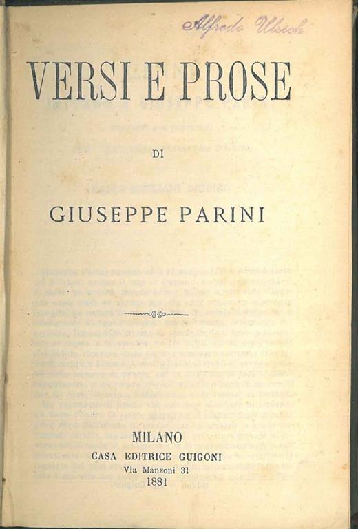 Versi e prose di Giuseppe Parini - Giuseppe Parini - copertina