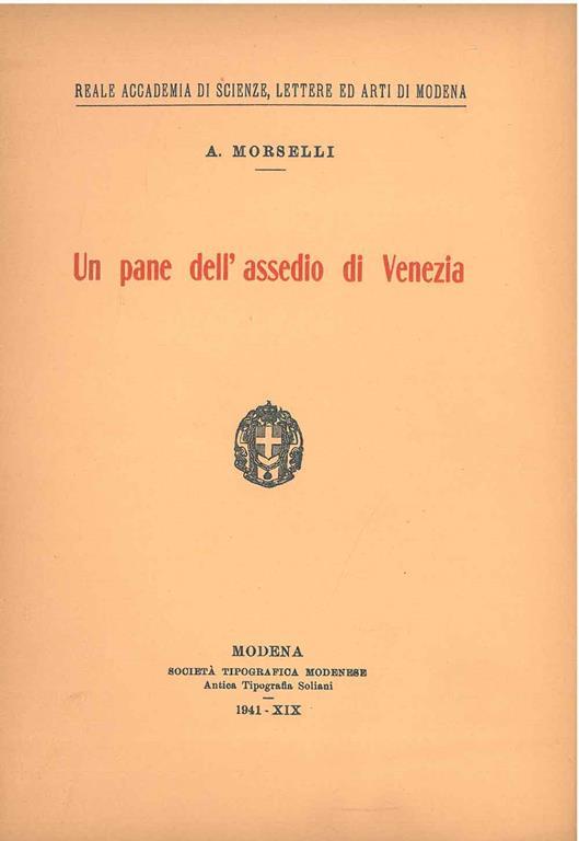 Un pane dell'assedio di Venezia - Alfonso Morselli - copertina