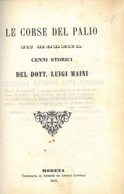 Le corse del Palio in Modena - Luigi Maini - copertina