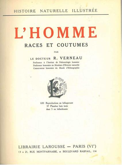L' homme. Races et coutumes - R. Verneau - copertina