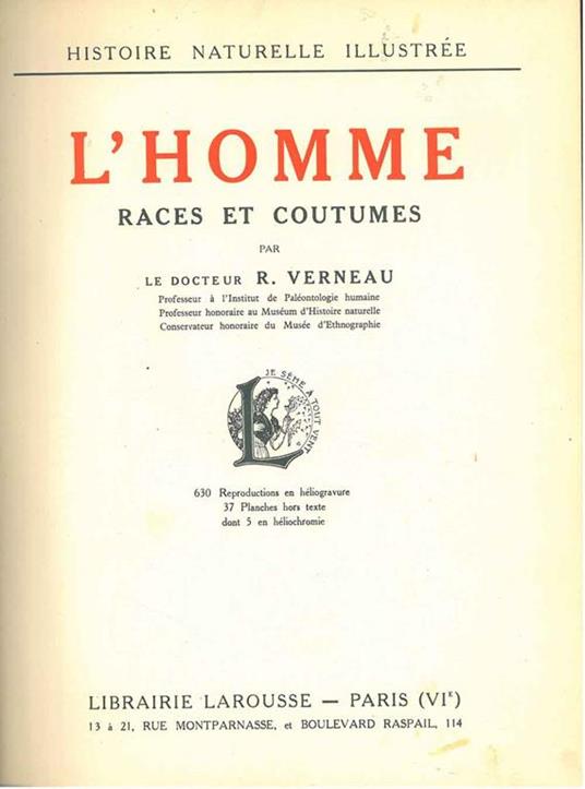 L' homme. Races et coutumes - R. Verneau - copertina