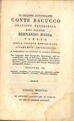 Il celebre altitonante Conte Bacucco. Orazione panegirica del signor Bernardo Bozza, veneto, della colonia monselicana accademico anfibiologico e professore in partibus di lingua babelica... Edizione VII