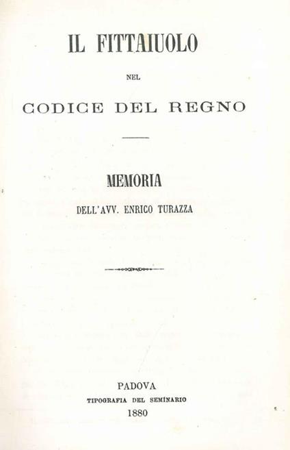 Il fittaiuolo nel codice del regno - Enrico Turazza - copertina