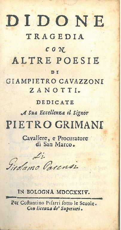 Didone, tragedia con altre poesie di Giampietro Cavazzoni Zanotti - Giampietro Zanotti - copertina