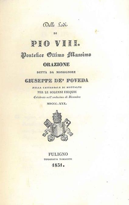 Delle lodi di Pio VII. Pontefice Ottimo Massimo - copertina
