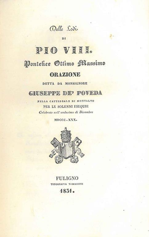 Delle lodi di Pio VII. Pontefice Ottimo Massimo - copertina