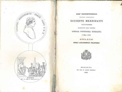 All'Eminentissimo Signor Cardinale Giuseppe Mezzofanti bolognese elevato all'onore della porpora romana l'anno 1838. Applausi degli accademici filopierj - copertina