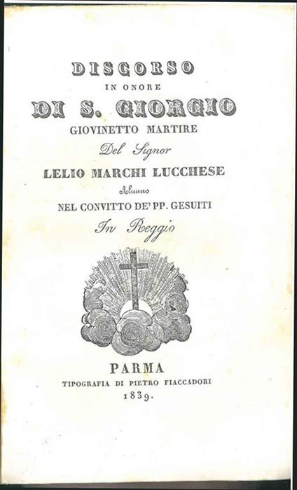 Discorso in onore di S. Giorgio giovinetto martire - copertina