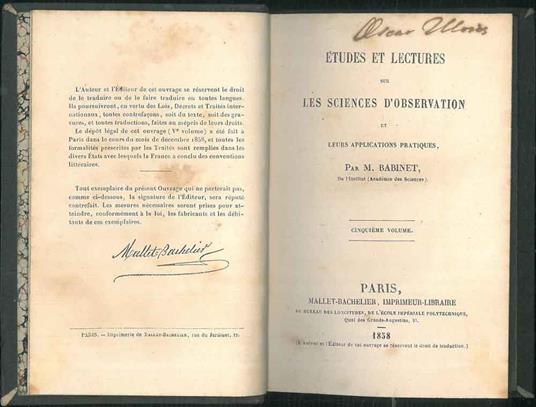 Etudes et lectures sur les sciences d'observation et leurs applications pratiques. Cinquiéme volume - copertina