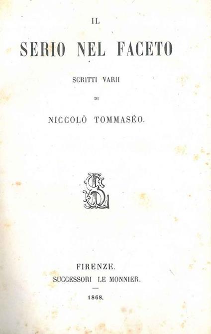Il serio nel faceto - Niccolò Tommaseo - copertina