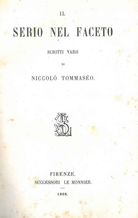 Il serio nel faceto - Niccolò Tommaseo - copertina