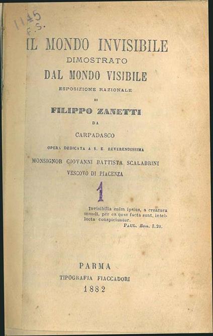 Il mondo invisibile dimostrato dal mondo visibile - Filippo Zanetti - copertina