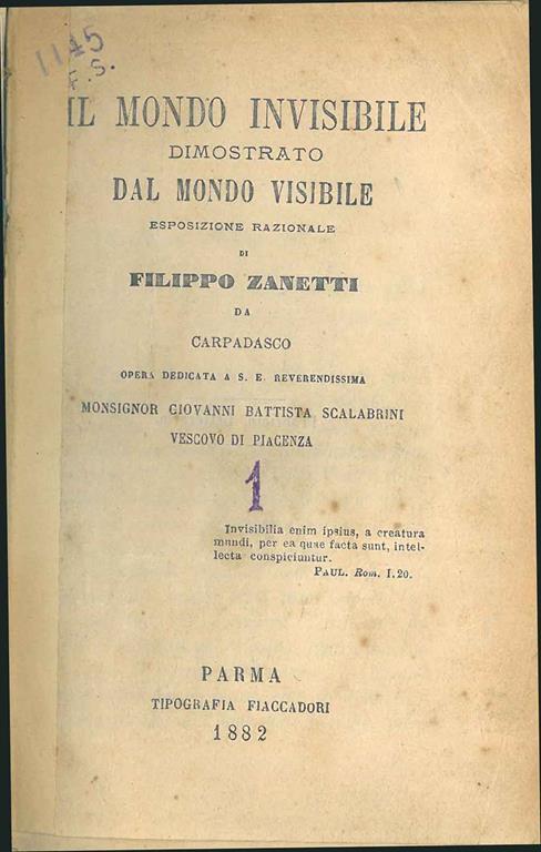 Il mondo invisibile dimostrato dal mondo visibile - Filippo Zanetti - copertina