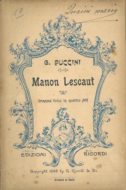 Manon Lescant. Dramma lirico in 4 atti - Giacomo Puccini - copertina